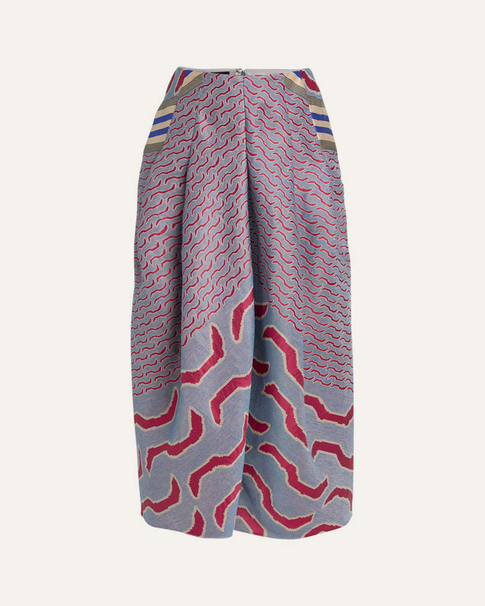 Patterned Jacquard Pleated Maxi Skirt